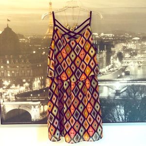 Flowy Tiered Boho Coral Gold and Black Dress